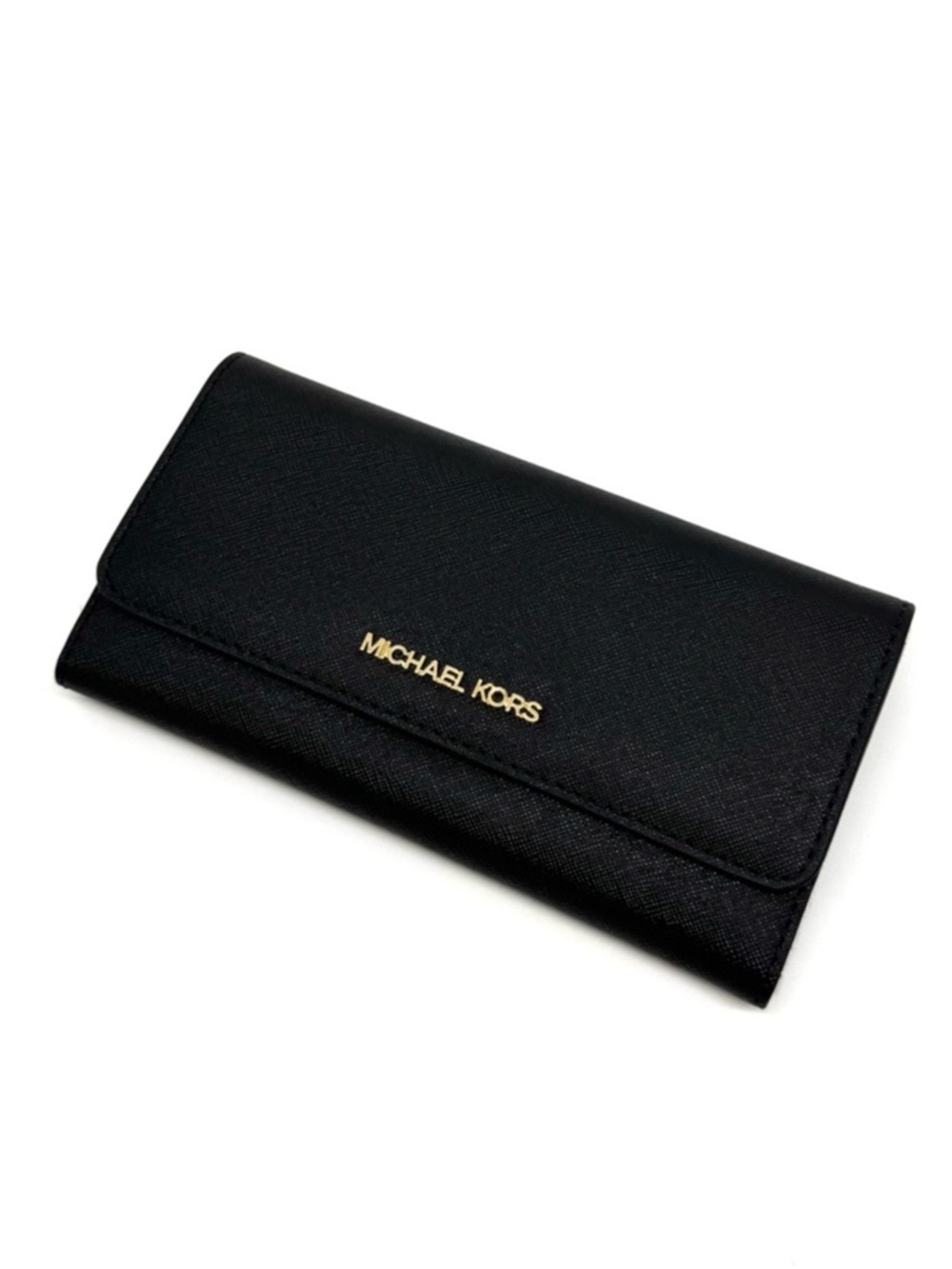 Michael Kors Large Trifold Wallet Black/Gold - Picture 2 of 7